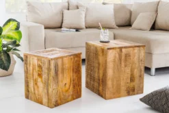 Massives 2er Set Beistelltisch CURACAO 45cm natur Mangoholz Würfel handmade Couchtisch