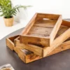 Massives 3er Set Tablett HEMINGWAY 45cm recyceltes Mahagoniholz handmade Servierbrett