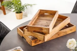 Massives 3er Set Tablett HEMINGWAY 45cm recyceltes Mahagoniholz handmade Servierbrett