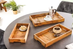 Massives 3er Set Tablett HEMINGWAY 45cm recyceltes Mahagoniholz handmade Servierbrett