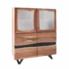 Massives Highboard AMAZONAS 140cm Akazie Metall Vitrine Baumkante