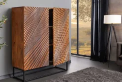 Massives Highboard ART 120cm braun Mangoholz 3D-Design schwarz Metall