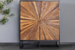 Massives Highboard BARRACUDA 120cm braun Mangoholz mit Teakholz-Front schwarz Metall