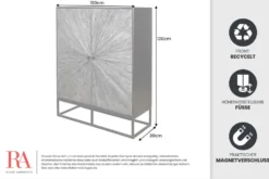 Massives Highboard BARRACUDA 120cm braun Mangoholz mit Teakholz-Front schwarz Metall