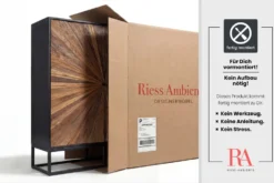 Massives Highboard BARRACUDA 120cm braun Mangoholz mit Teakholz-Front schwarz Metall