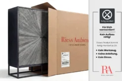 Massives Highboard BARRACUDA 120cm grau Mangoholz mit Teakholz-Front schwarz Metall