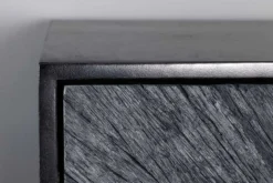 Massives Highboard BARRACUDA 120cm grau Mangoholz mit Teakholz-Front schwarz Metall