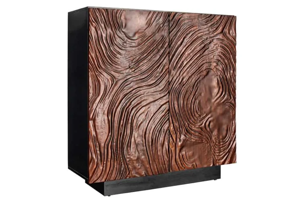 Massives Highboard FLUID 110cm walnuss-braun Akazienholz aufwendiges 3D-Design
