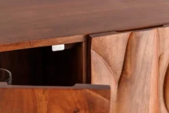 Massives Highboard FLUID 120cm walnuss-braun Akazienholz 3D-Design Kufengestell