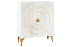 Massives Highboard GOLDEN SUNSET 120cm weiß gold Mangoholz mit 3D Schnitzereien