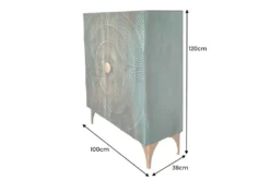 Massives Highboard GOLDEN SUNSET 120cm türkis gold Mangoholz mit 3D Schnitzereien
