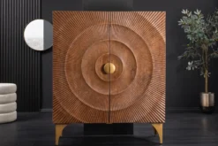 Massives Highboard GOLDEN SUNSET 120cm braun gold Mangoholz mit 3D Schnitzereien