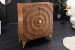 Massives Highboard GOLDEN SUNSET 120cm braun gold Mangoholz mit 3D Schnitzereien
