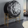Massives Highboard LION 140cm schwarz gold Mangoholz 3D Schnitzereien Kunstwerk