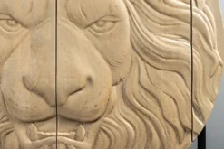 Massives Highboard LION 140cm weiß Mangoholz Metall 3D Schnitzereien Kunstwerk
