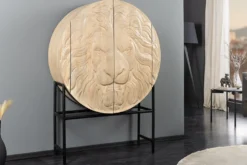 Massives Highboard LION 140cm weiß Mangoholz Metall 3D Schnitzereien Kunstwerk