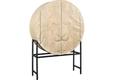 Massives Highboard LION 140cm weiß Mangoholz Metall 3D Schnitzereien Kunstwerk