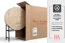 Massives Highboard LION 140cm weiß Mangoholz Metall 3D Schnitzereien Kunstwerk