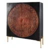 Massives Highboard MANDALA 120cm Mangoholz mit 3D Schnitzereien schwarz goldene Füße