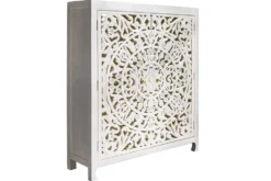 Massives Highboard MARRAKESCH 140cm weiß Mangoholz mit Verzierung handmade