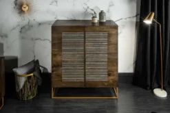 Massives Highboard ONYX 120cm dunkelbraun Mangoholz Edelstein Achat gold Metallgestell