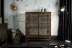 Massives Highboard ONYX 120cm dunkelbraun Mangoholz Edelstein Achat gold Metallgestell