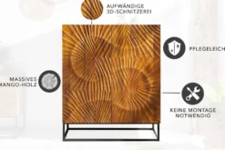 Massives Highboard SCORPION 120cm braun Mangoholz aufwendige 3D Schnitzereien