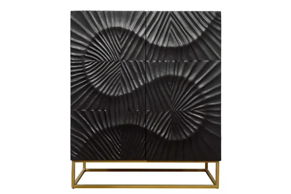 Massives Highboard SCORPION 120cm schwarz Mangoholz aufwendige 3D Schnitzereien