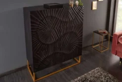 Massives Highboard SCORPION 120cm schwarz Mangoholz aufwendige 3D Schnitzereien