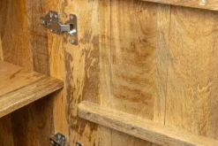 Massives Highboard SCORPION 120cm türkis Mangoholz mit 3D Schnitzereien gold Metall