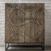 Massives Highboard SCORPION 120cm grau Akazie aufwendige 3D Schnitzereien