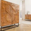 Massives Highboard SNAKE 120cm braun schwarz Mangoholz Schlangen-Design mit aufwendigen 3D Schnitzereien