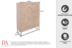 Massives Highboard SNAKE 120cm braun schwarz Mangoholz Schlangen-Design mit aufwendigen 3D Schnitzereien