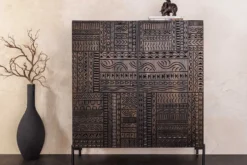Massives Highboard TRIBAL 120cm antik braun Mangoholz 3D-Front viel Stauraum