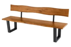 Massive Sitzbank GENESIS 200cm braun Akazienholz mit Rückenlehne Baumkante