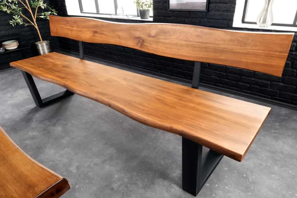 Massive Sitzbank GENESIS 200cm braun Akazienholz mit Rückenlehne Baumkante