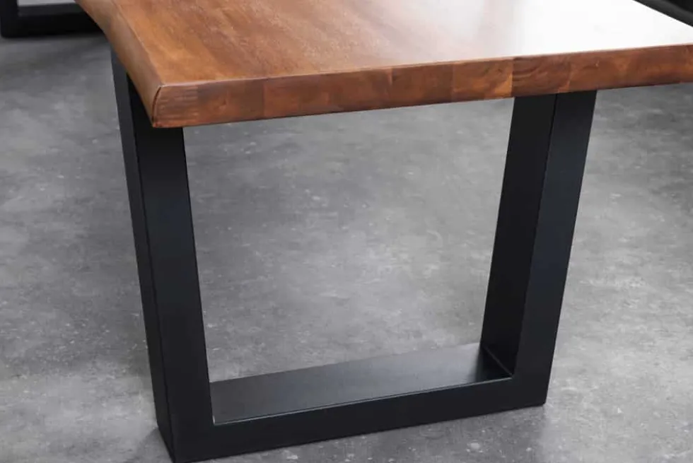 Massive Sitzbank GENESIS 200cm braun Akazienholz mit Rückenlehne Baumkante