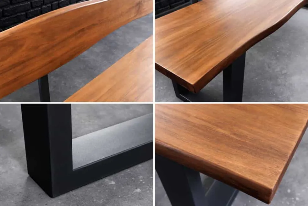 Massive Sitzbank GENESIS 200cm braun Akazienholz mit Rückenlehne Baumkante
