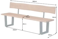 Massive Sitzbank GENESIS 200cm braun Akazienholz mit Rückenlehne Baumkante
