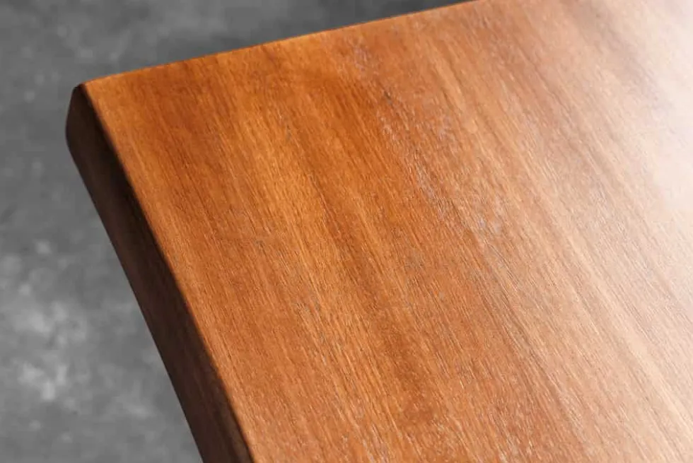 Massive Sitzbank GENESIS 160cm braun Akazienholz schwarz Metallgestell Baumkante