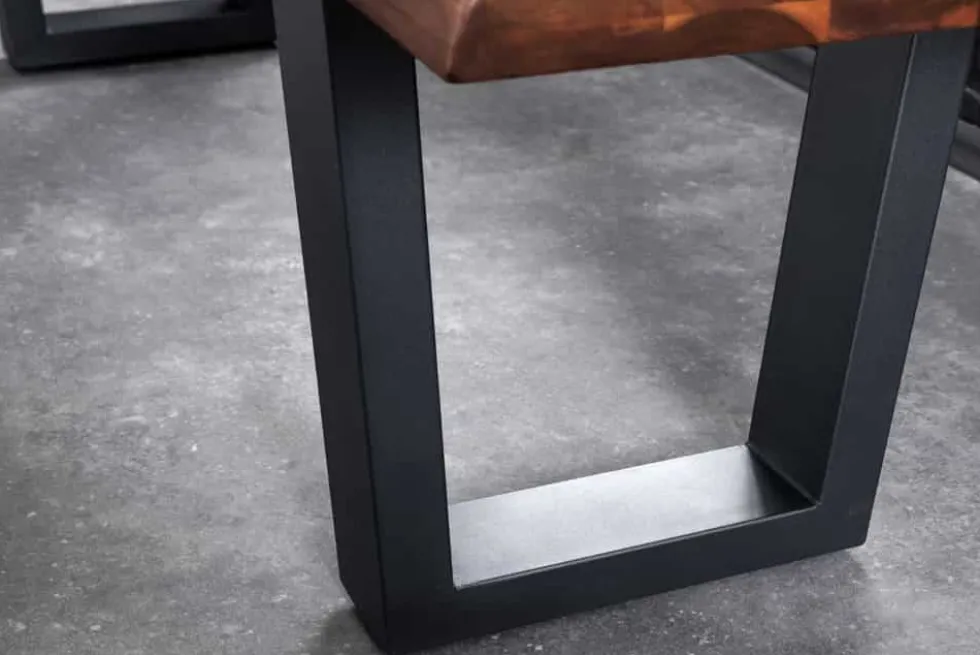 Massive Sitzbank GENESIS 160cm braun Akazienholz schwarz Metallgestell Baumkante