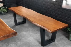 Massive Sitzbank GENESIS 160cm braun Akazienholz schwarz Metallgestell Baumkante