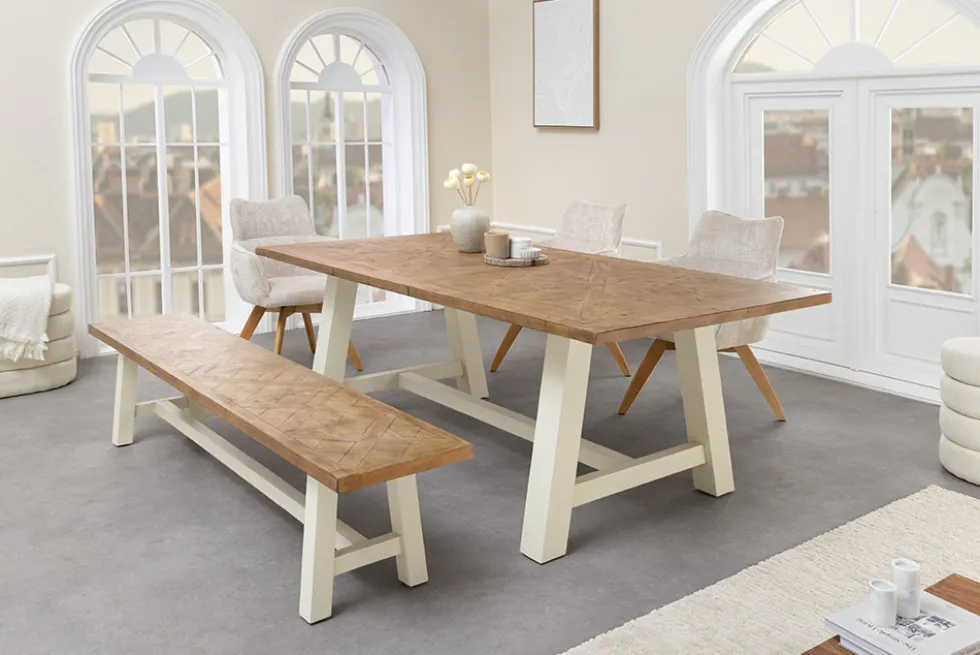 Massive Sitzbank HAMPTONS 160cm hellbraun creme Pinienholz