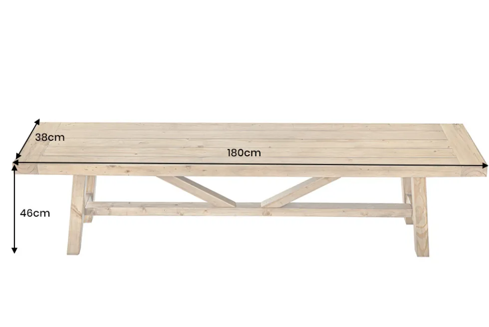 Massive Sitzbank RIVIERA 180cm natur recyceltes Pinienholz Landhaus-Stil