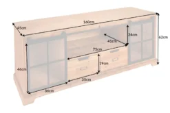 Massives Lowboard HERITAGE 160cm natur Pinie Industrial-Türen Metall Vitrine