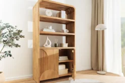 Massives Regal ART DECO 175cm cream finish beige Mangoholz abgerundet mit 3D-Front