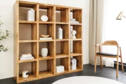Massives Regal IRON CRAFT 160cm natur Mangoholz Bücherregal sechzehn Fächer