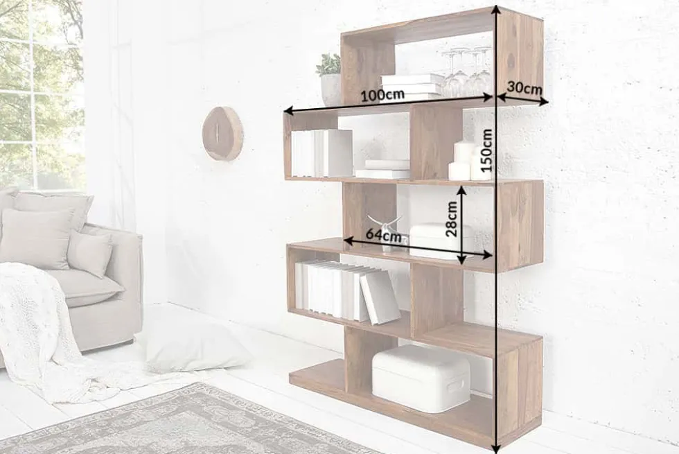 Massives Regal MAKASSAR XL 150cm braun Sheesham stone finish Bücherregal