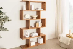Massives Regal Snake 180cm natur Akazienholz Bücherregal mit fünf Böden