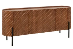 Massives Sideboard ADLON 180cm braun Mangoholz schwarz Metall 3D-Front in Wabenstruktur